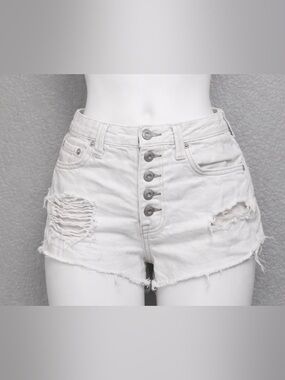 We The Free White High-Rise Distressed Button-Front Denim Shorts
